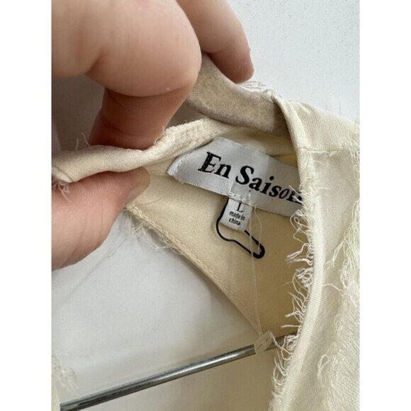 NWOT En Saison Dress Women Large Ivory Texture Stripe Bohemian Midi Cottage - Picture 5 of 12